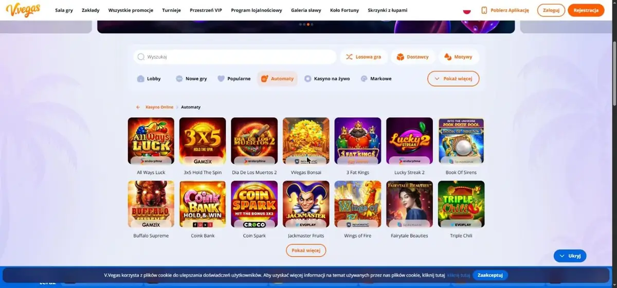 Vulkan Vegas: lobby kasyna